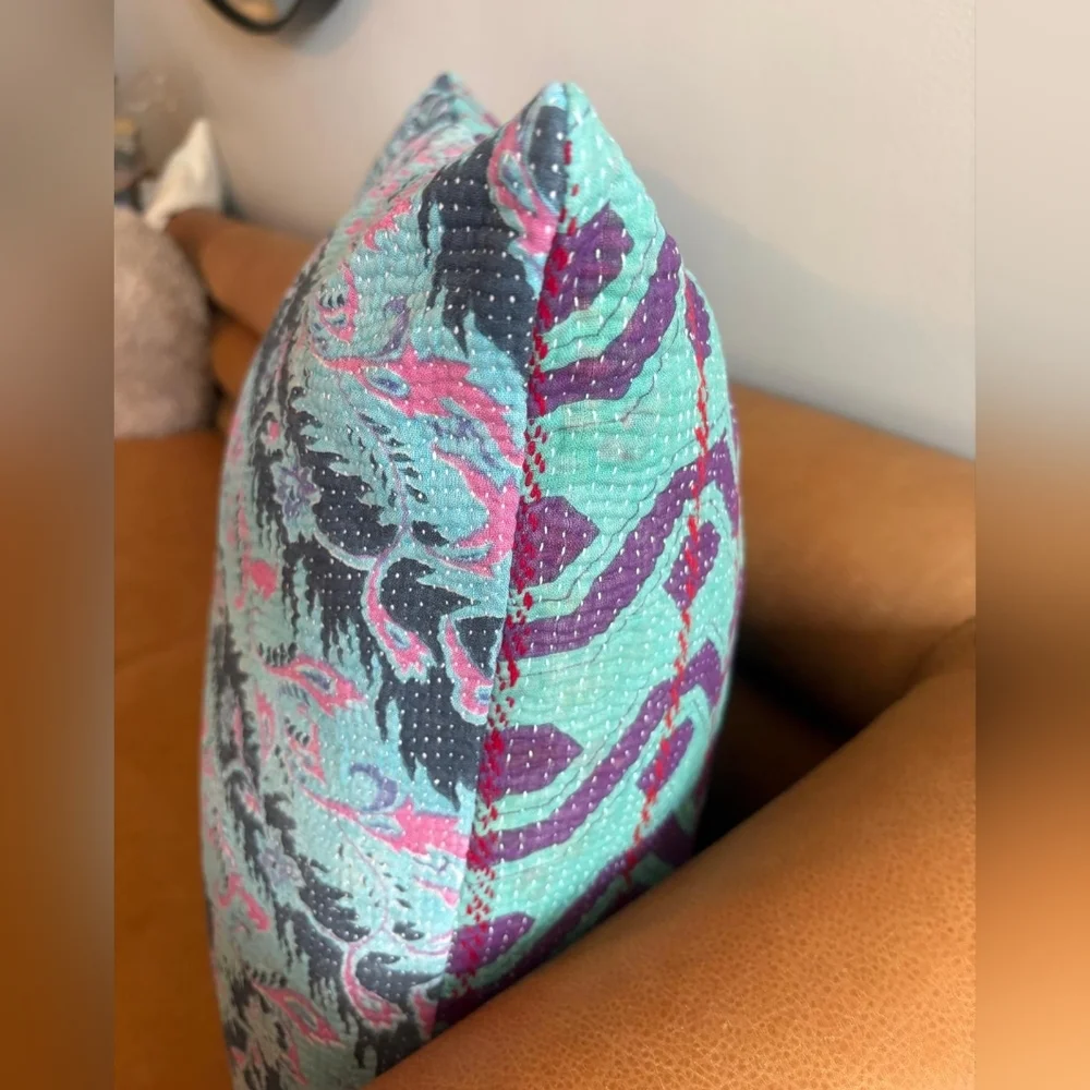 NWT Vintage One Of A Kind Sari Kantha Pillow-22in Purple/Turquoise